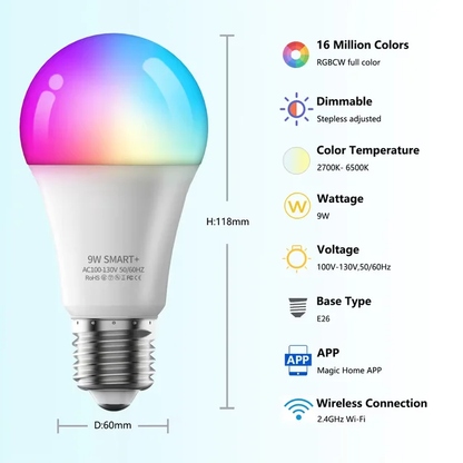 E26 New Design Smart Light Bulb RGB Colorful Smart Lamp 7W 9W 10W White/Warm White/RGB AC100-130V 50/60HZ