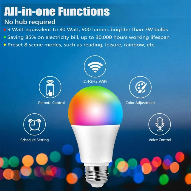 E26 New Design Smart Light Bulb RGB Colorful Smart Lamp 7W 9W 10W White/Warm White/RGB AC100-130V 50/60HZ