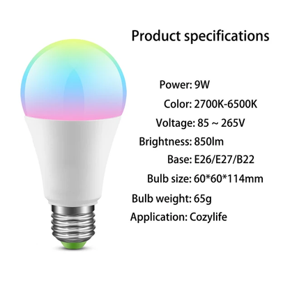 E26 New Design Smart Light Bulb RGB Colorful Smart Lamp 7W 9W 10W White/Warm White/RGB AC100-130V 50/60HZ