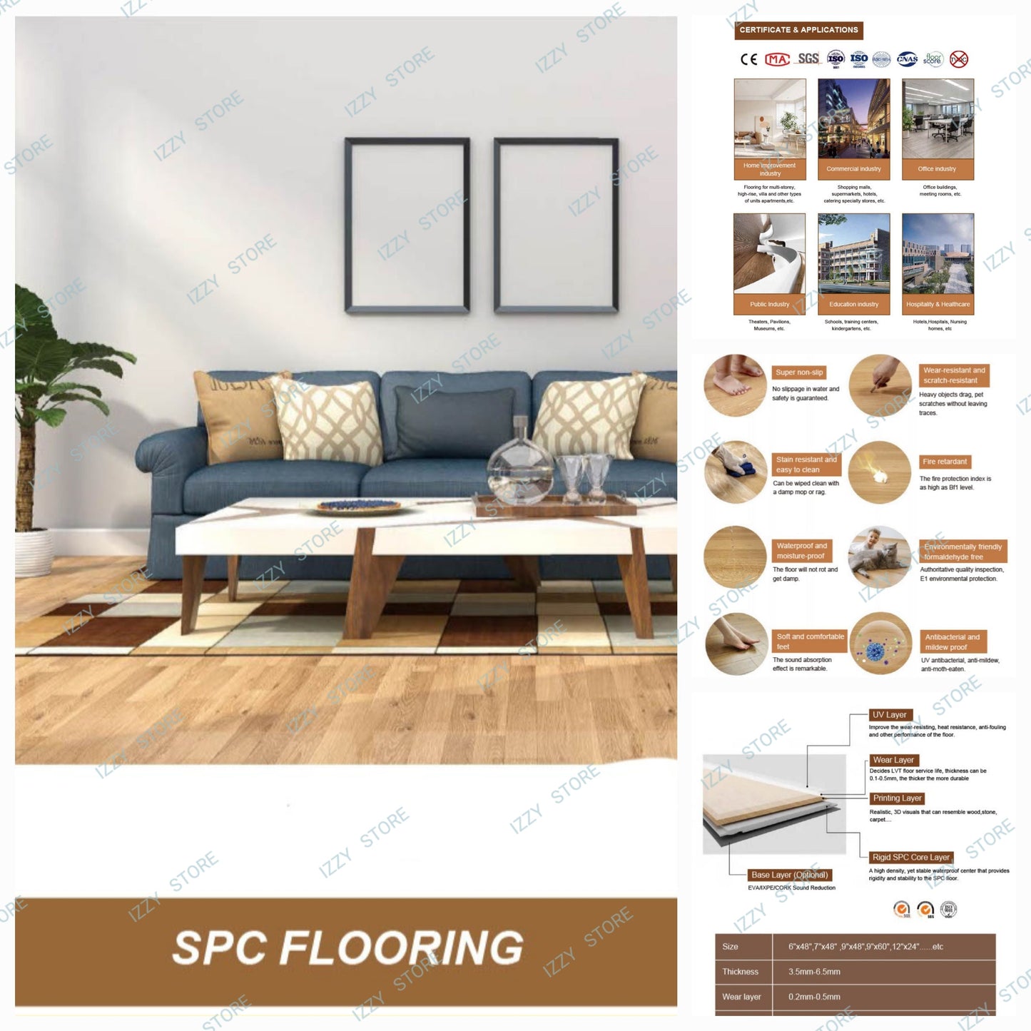 SXW006 High Quality SPC Flooring with Wear Layer  WaterProof Modern Interlock PVC Flooring  Self-lock Wood Grain Style