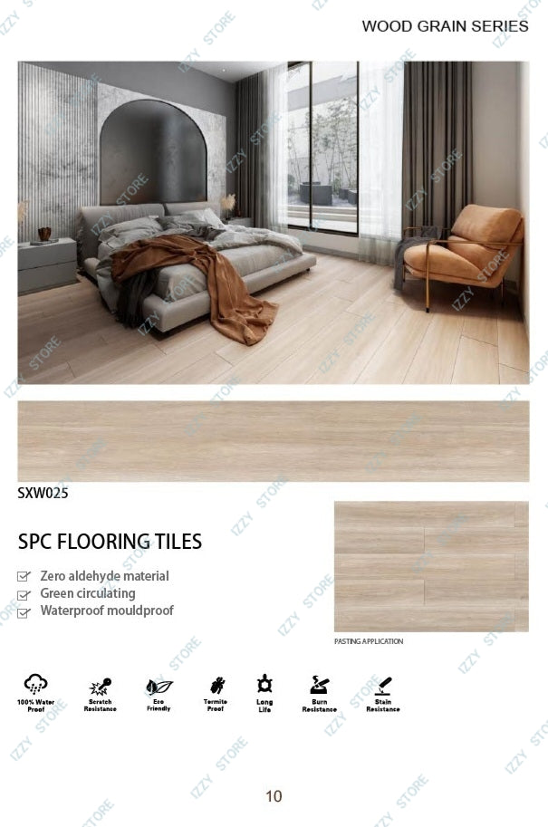 SXW025 High Quality SPC Flooring with Wear Layer  WaterProof Modern Interlock PVC Flooring  Self-lock Wood Grain Style